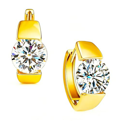 Sterling Silver Hoops Earrings, Small Cute CZ Cubic Zirconia Gold Plated Huggie Hoop Earrings for Women 1.2ct | Amazon (US)