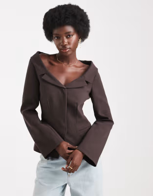 ASOS DESIGN tailored off shoulder blazer in chocolate | ASOS (Global)