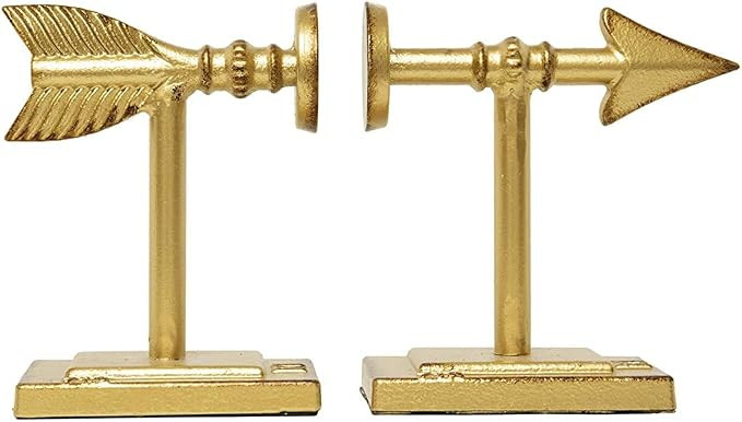 Creative Co-op Shaped Cast Iron Metal Arrow Bookends, Gold | Amazon (US)