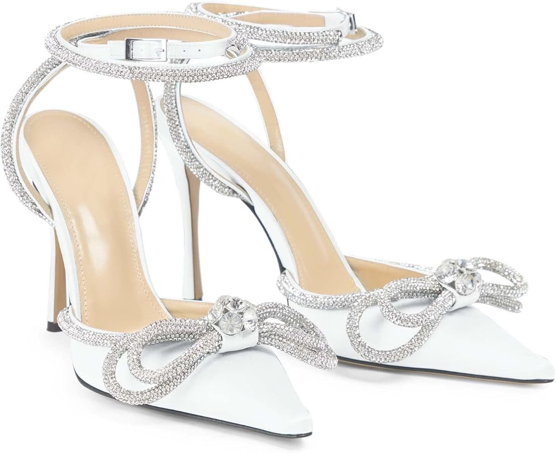 LauraVicci Women's Heeled Sandals Pointed Toe Crystal Embellished Bow Ankle Straps Rhinestone Buc... | Amazon (US)