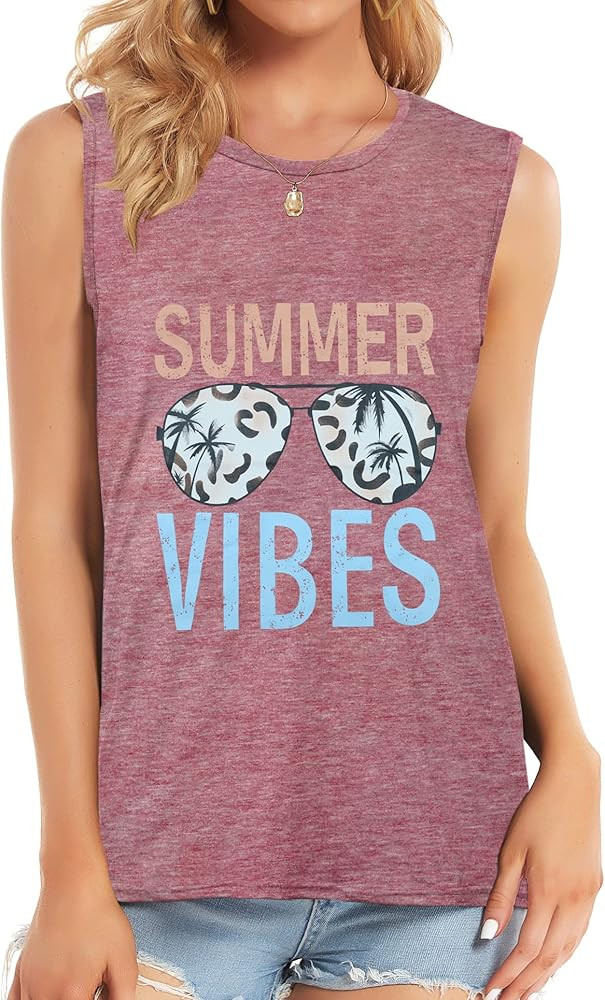 Womens Tank Tops Summer T Shirts Sleeveless Casual Loose Tunic Blouses | Amazon (US)