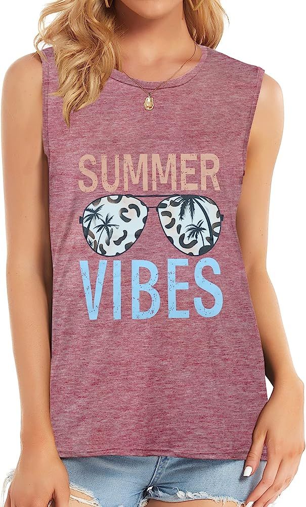 Womens Tank Tops Summer T Shirts Sleeveless Casual Loose Tunic Blouses | Amazon (US)