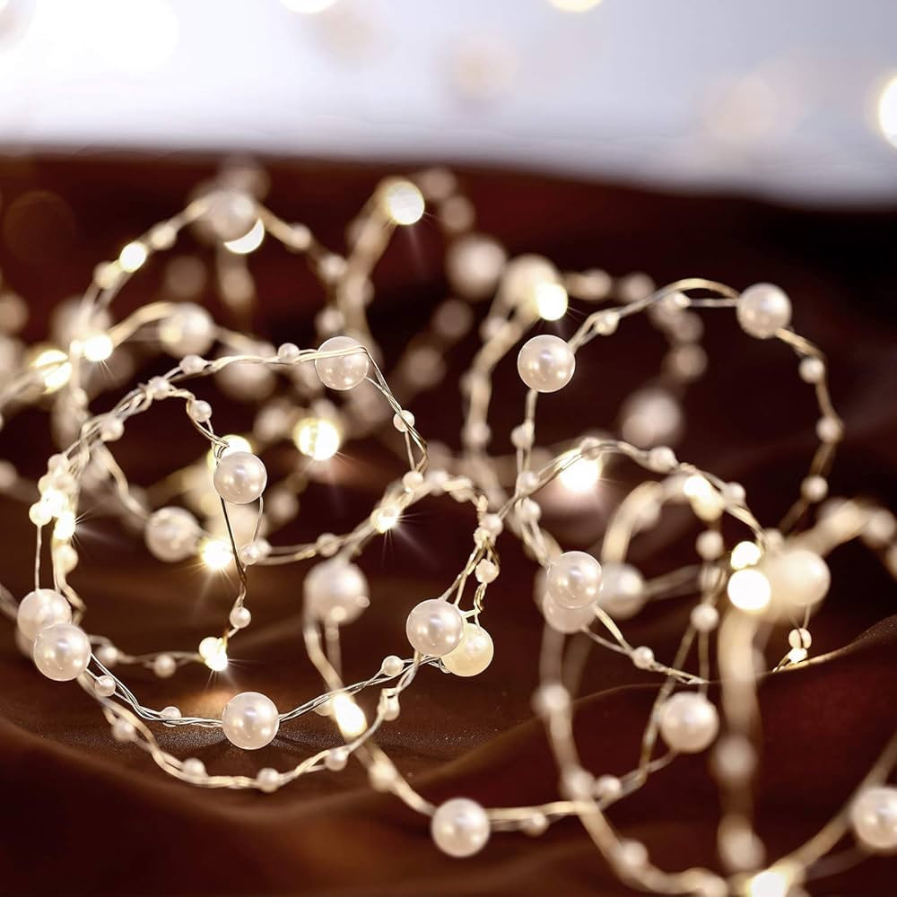 Ocean Pearl Beads String Lights, 10 ft 40 LED Lights Battery Powered with 8 Flicker Modes, Remote... | Amazon (US)