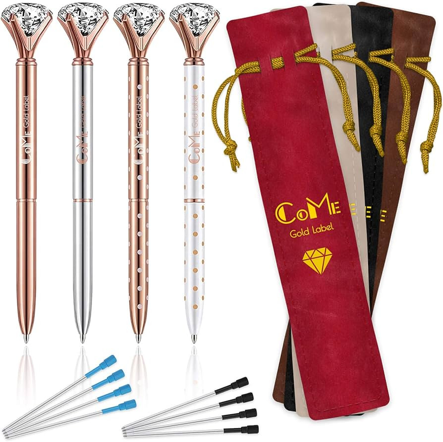 4 Pcs Pack Diamond Pens Rose Gold - 4 Velvet Bags, 8 Ink Refills Black & Blue, Gift Pen Set for W... | Amazon (US)