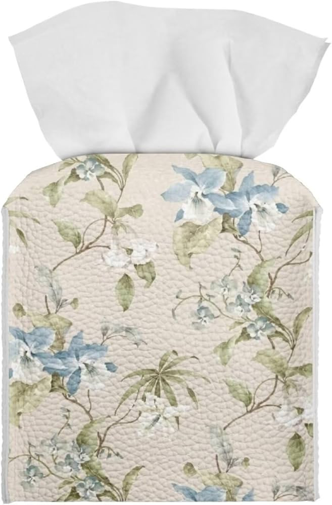 Retro Floral Leaves Print Tissue Cover Tissue Case Box with Bottom Belt Aesthetic Leather Box Hol... | Amazon (US)