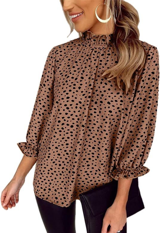 Angashion Women's Tops Casual Floral Print Long Sleeve Ruffle Loose Babydoll Blouse Shirt Tunic Top | Amazon (US)