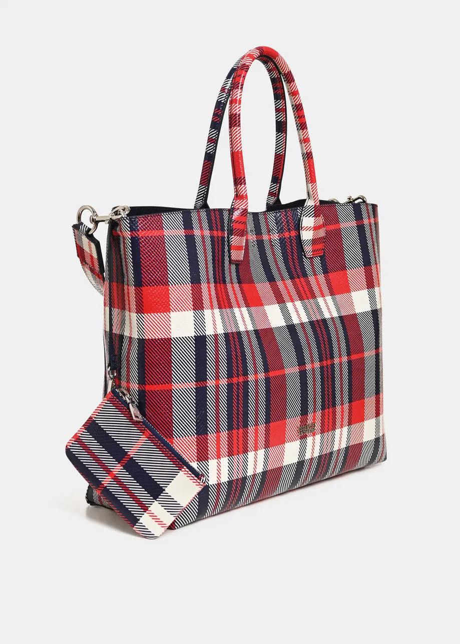 Red, navy and off-white checked shopper bag | Essentiel Antwerp United Kingdom | Essentiel Antwerp