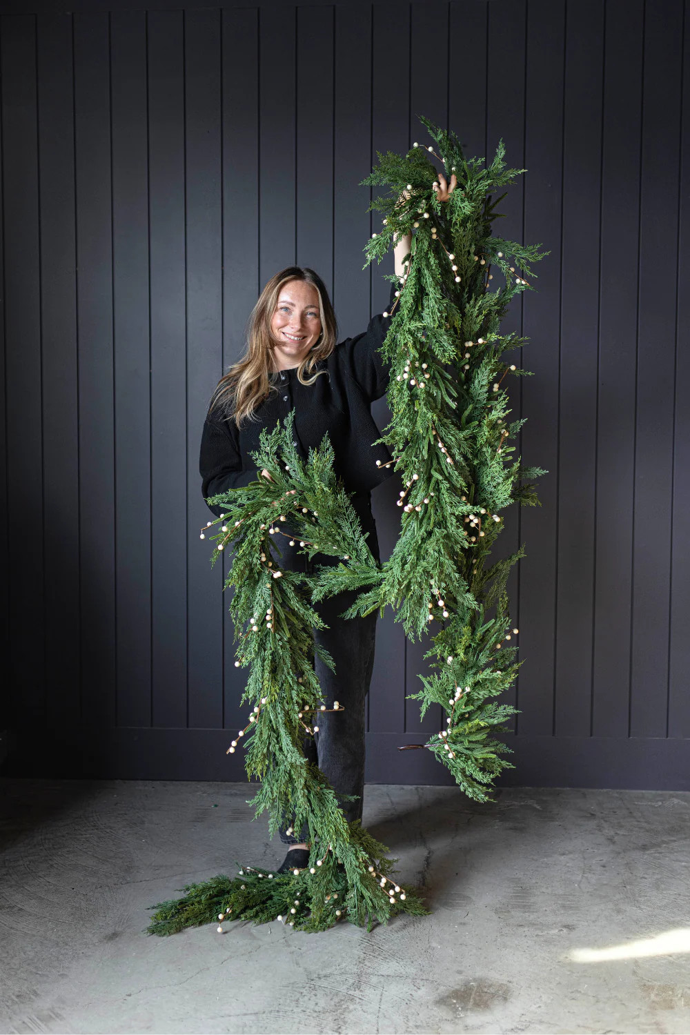 White Plum Berry Norfolk Cypress Real Touch Garland - 15 Ft | luxe bCO