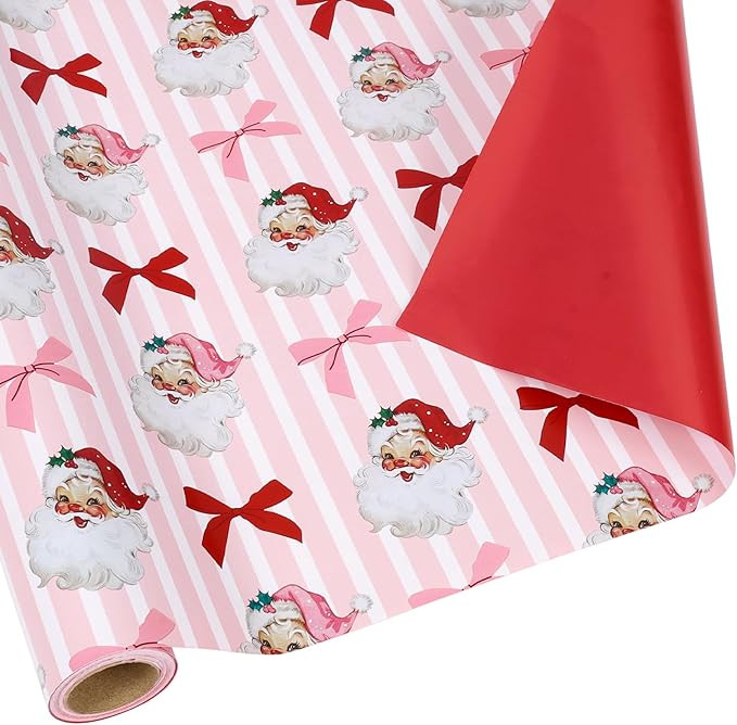 BIOBROWN Reversible Christmas Wrapping Paper Roll - 17 Inches X 33 Feet (47 sq. ft. ttl.) Santa C... | Amazon (US)