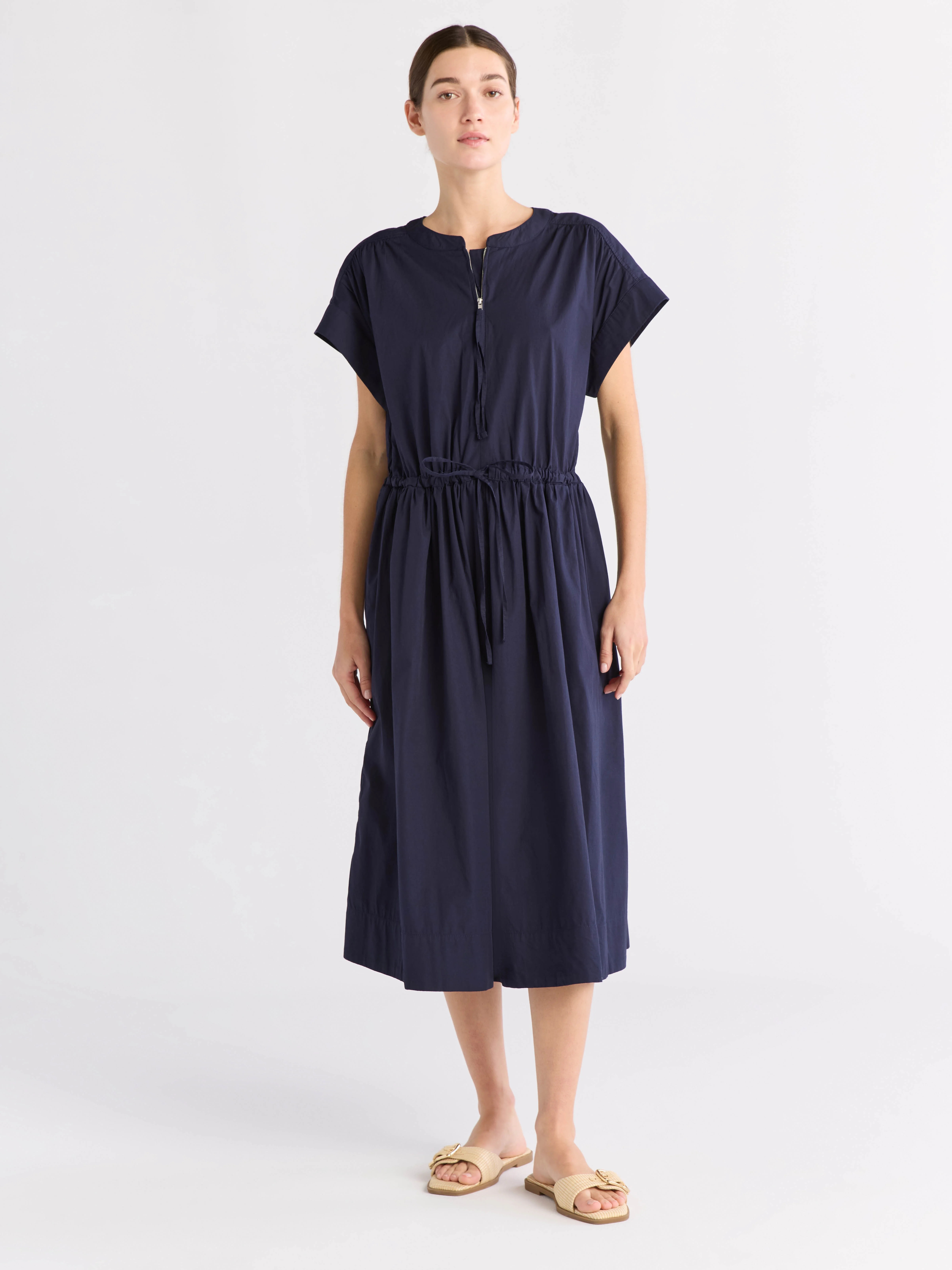 Free Assembly Women's Cotton Midi Shirtdress with Drawstring Waist, Sizes XS-XXL | Walmart (US)