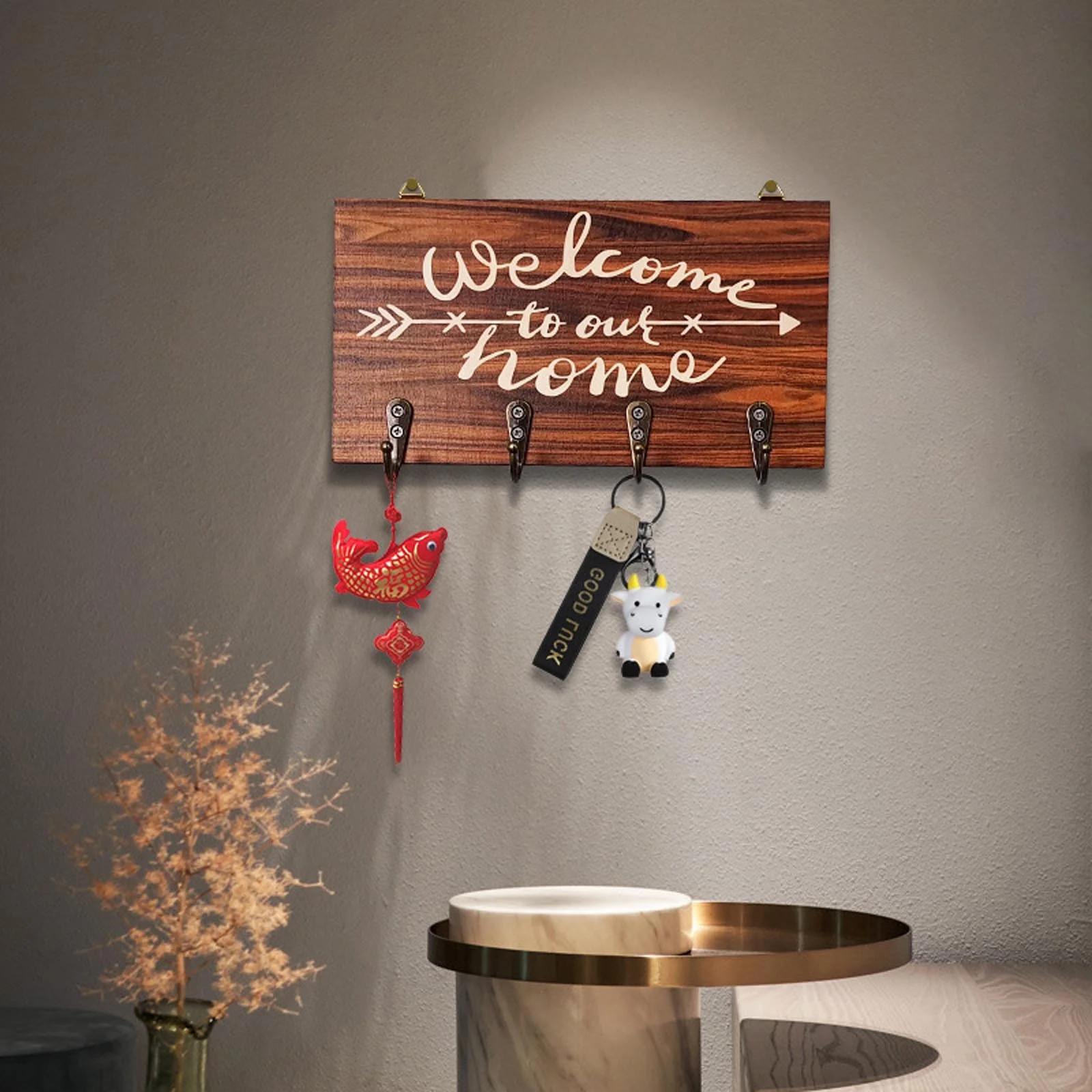 Cevemin Personalized Wooden Welcome Key Holder - Rustic Entryway Wall Decor with Steel Hooks, Uni... | Walmart (US)