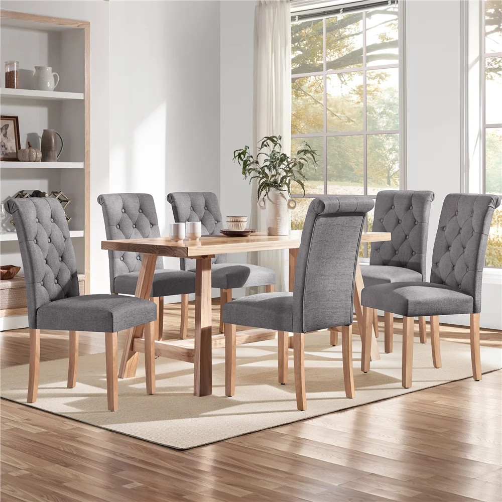 Alden Design 6 Pieces Padded Parsons Fabric Upholstered Dining Chairs, Light Gray | Walmart (US)