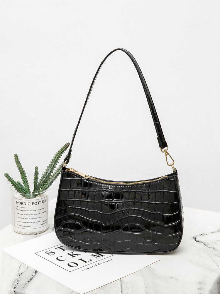 Croc Embossed Baguette Bag | SHEIN