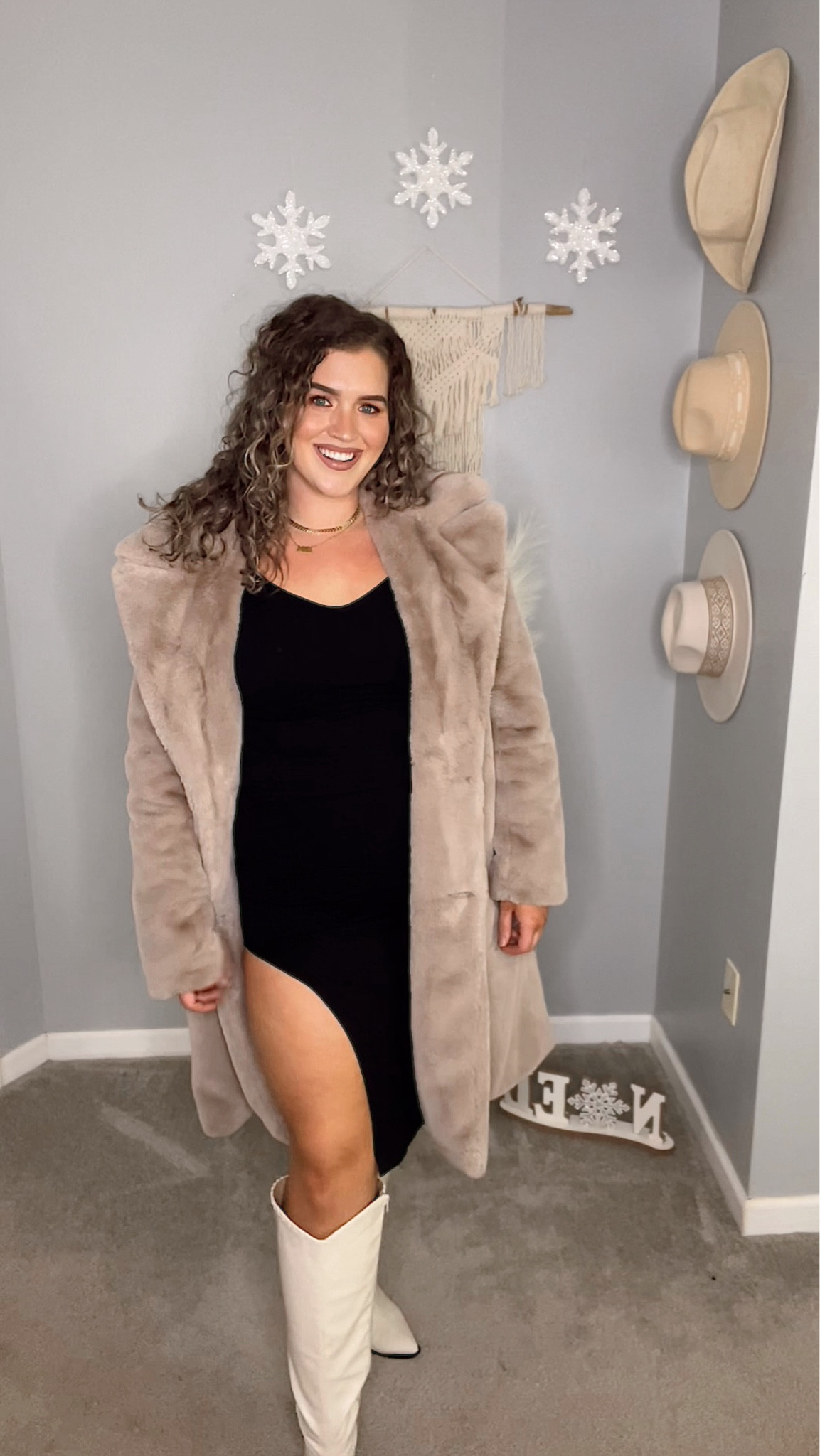 Midsize winter transition date night outfit inspo ❄️🥂 
Dress: original Fabletics - linking similar 
Coat: XL 
Boots: Wide calf, 16” calves 
#midsizeoutfits #ootn #datenightoutfit #wintertransition #edgyoutfit #styleinspo #lbd #littleblackdress #coat #furcoat #jacket #outerwear #boots #tallboots #widecalfboots 

#LTKSeasonal #LTKcurves #LTKstyletip