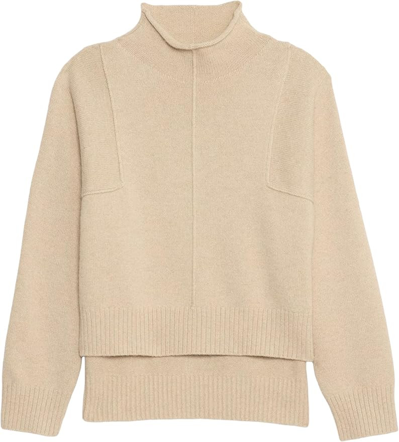 Women Mock Neck Sweaters Loose Pullover Knit Tops Split Hem Tunics Casual Jumper Tops | Amazon (US)