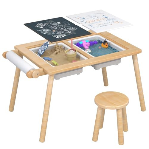 Sensory Table, Kids Sensory Table and Chairs for Toddlers with 2 Storage Bins, Toddler Sensory Table with Paper Roll Holder, Wooden Play Table for Kids, Sand and Water Table for Indoor Outdoor Use | Amazon (US)