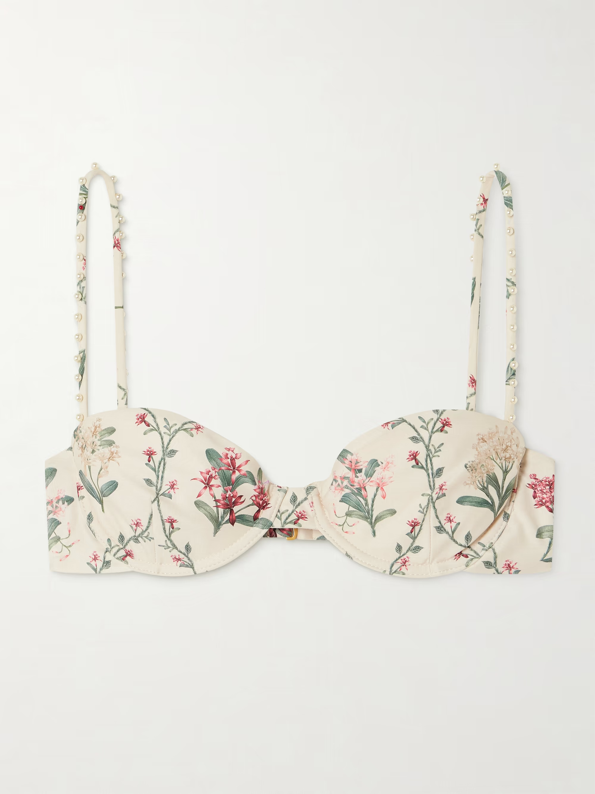 Magdalena Orquidea faux pearl-embellished floral-print recycled underwired bikini top | NET-A-PORTER (US)