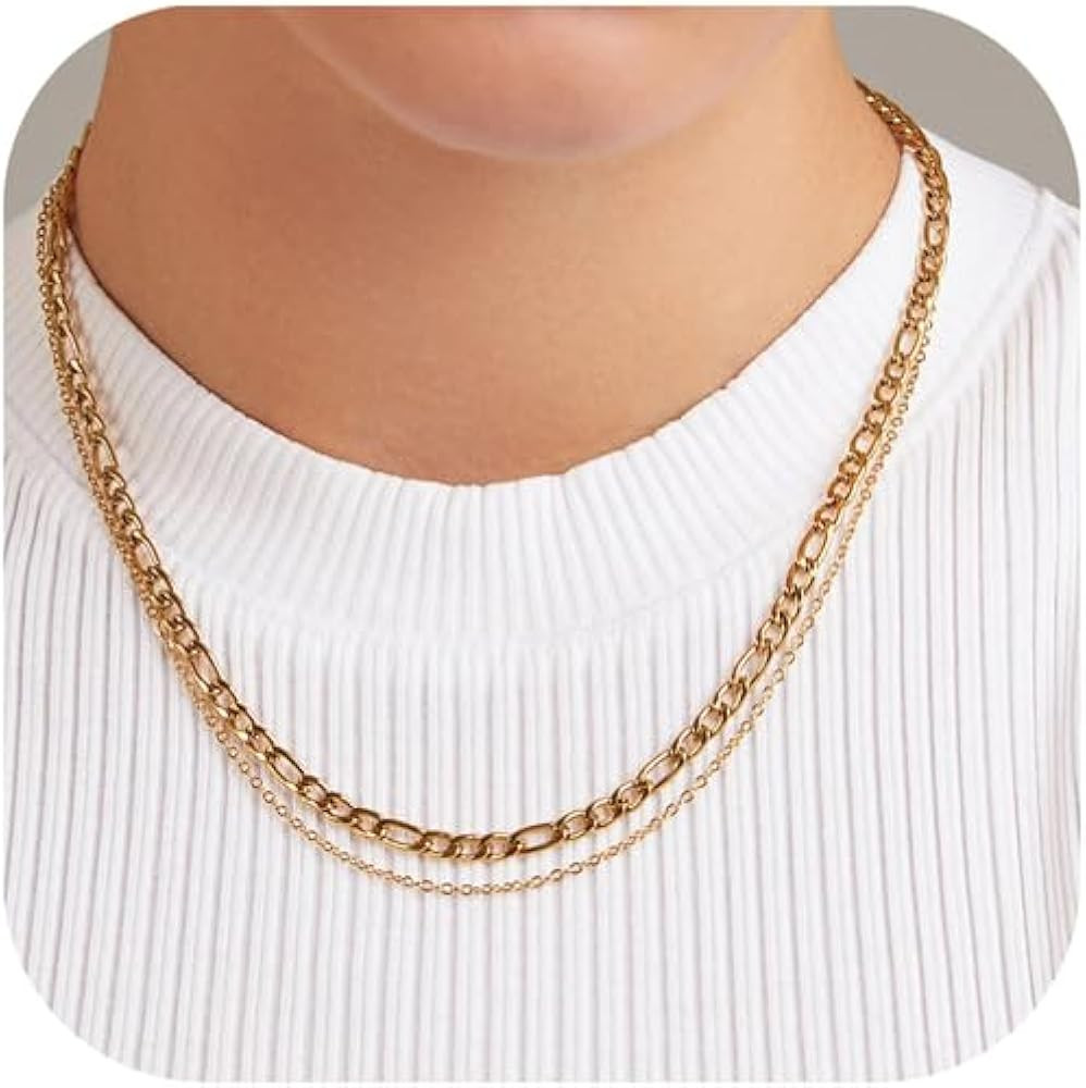 Yesteel Gold Chain Necklaces for Women - 14k Gold Plated Chain Necklace Simple Layered Necklaces ... | Amazon (US)