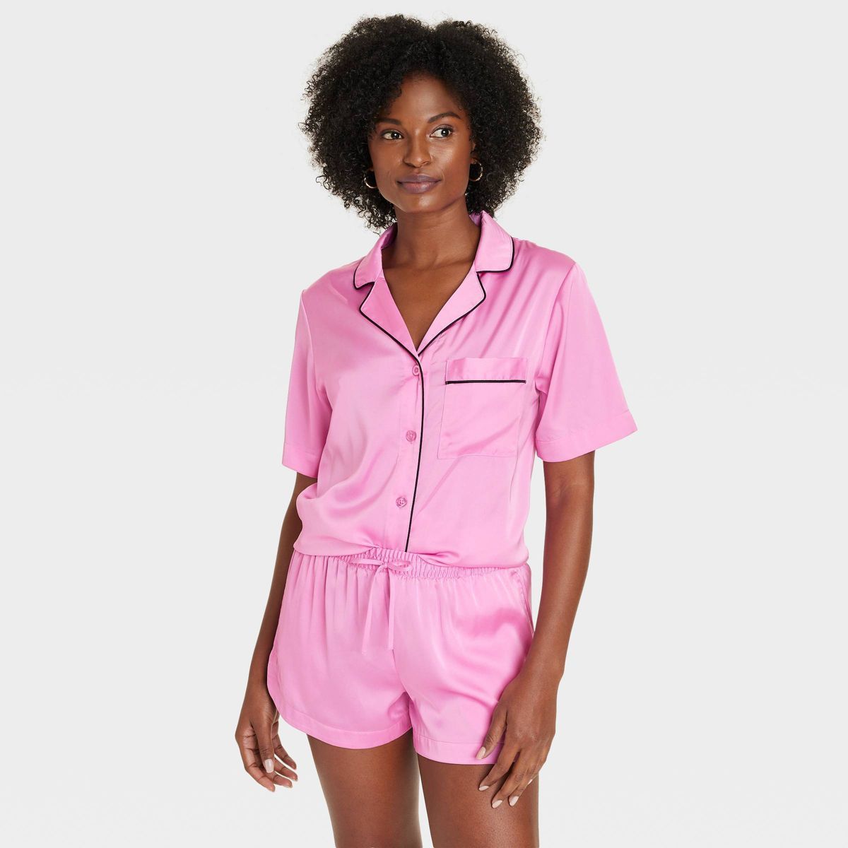Women's Satin Notch Collar Short Sleeve and Shorts Pajama Set - Auden™ | Target