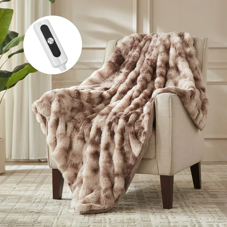 COZY@HOME Heated Blanket,Plush Thick Faux Fur Throw Size 50"x60", Patterned Taupe, 5-Min Fast Hea... | Walmart (US)