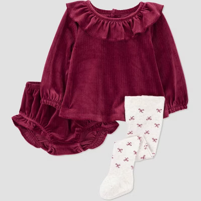 Carter's Just One You® Baby Girls' 3pc Holiday Ruffle Tunic and Shorts Set with Tights - Red | Target