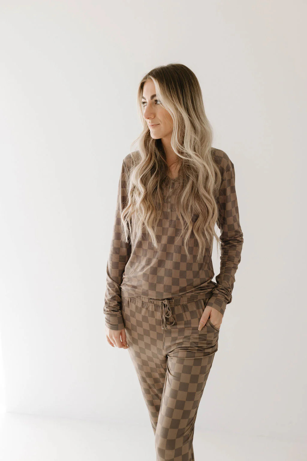 Women's Bamboo Pajama | Faded Brown Checkerboard | Forever French