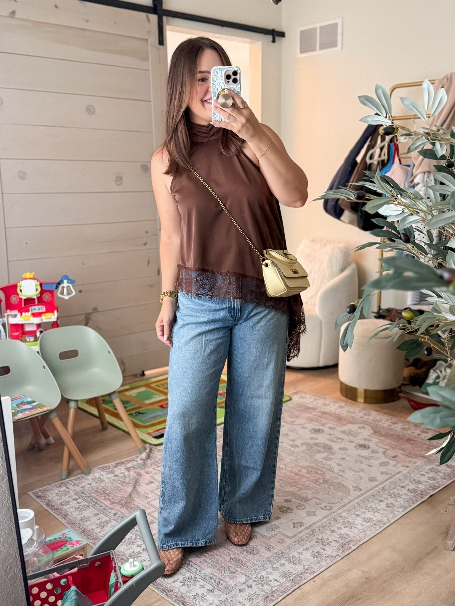 Date night look // wide leg jeans and asymmetrical satin top - both true to size 

 #LTKootd #LTKMidsize #LTKWorkwear