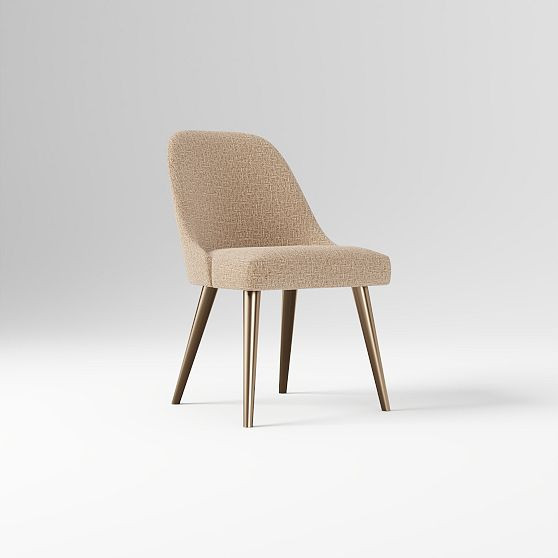 Mid-Century Upholstered Dining Chair, Deco Weave, Camel, Oil Rubbed Bronze | West Elm (US)