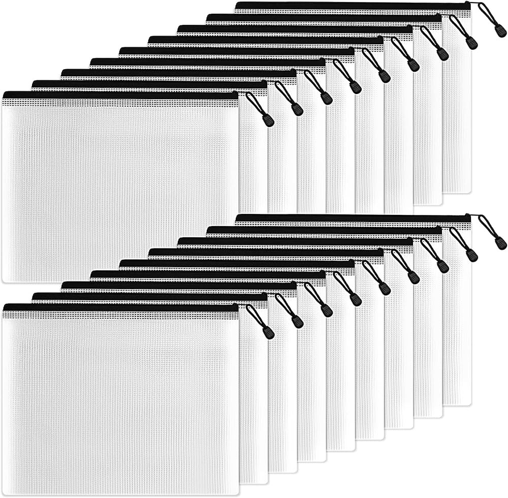 SUNEE Plastic Mesh Zipper Pouch 9x13 in (Black, 18 Packs),Extra Large Water-Resistant Zip Bag for... | Amazon (US)