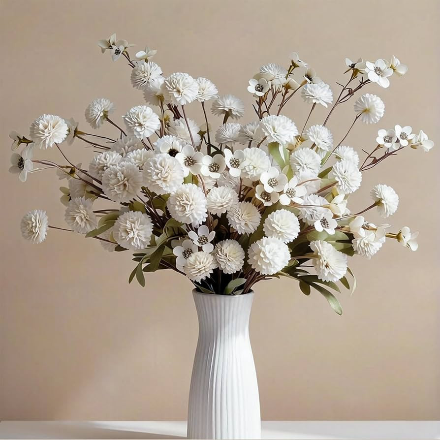 13Pcs Fake Kiku Flowers, Faux Silk Pompom Mums Flowers, Artificial Chrysanthemum Balls with Stem ... | Amazon (US)