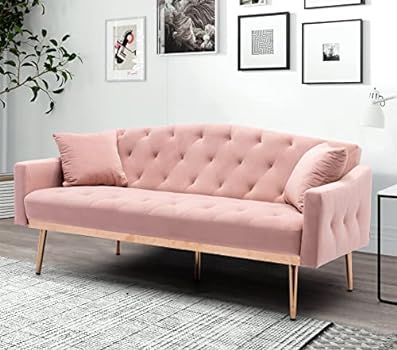 Homtique Velvet Futon Sofa Bed, Convertible Sleeper Sofa Couch, Mid Century Couch Futon with Rose... | Amazon (US)