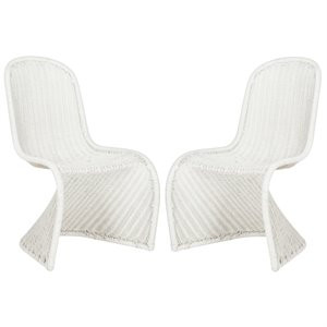 Safavieh Tana Wicker Dining Side Chair in White (Set of 2) | Cymax