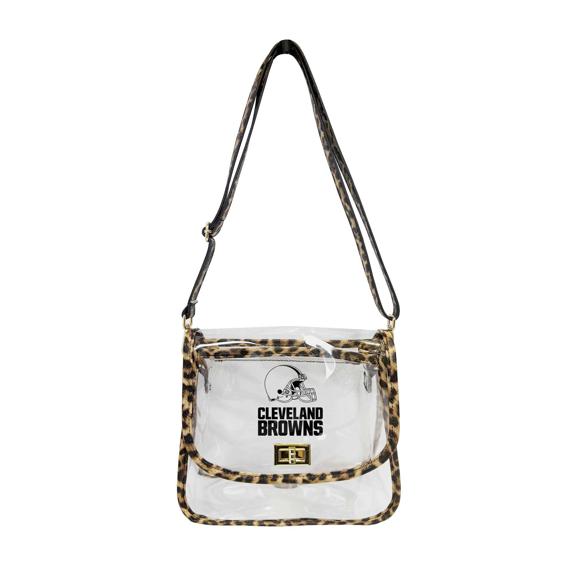 Cleveland Browns Logo Brands Leopard Print Trim Clear Purse | NFL Shop