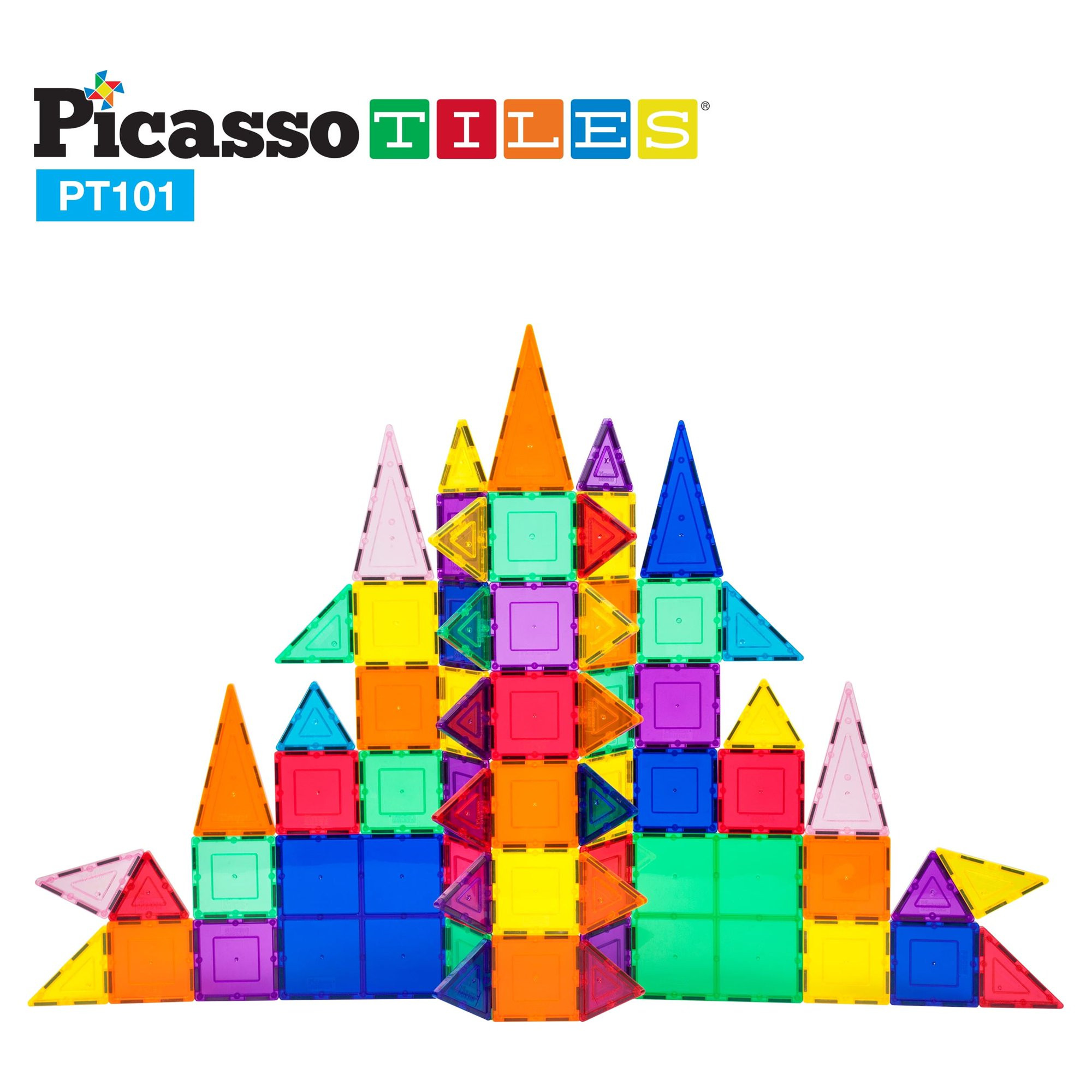 PicassoTiles 101 Piece Magnetic Building Block 101pc Set Magnet Tile Construction Toy, Multicolor | Walmart (US)