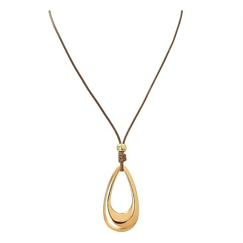 Brushed Gold Plated Chunky Statment Sweater Chain for Women, Drop Shaped Pendant Adjustable Lengt... | Amazon (US)