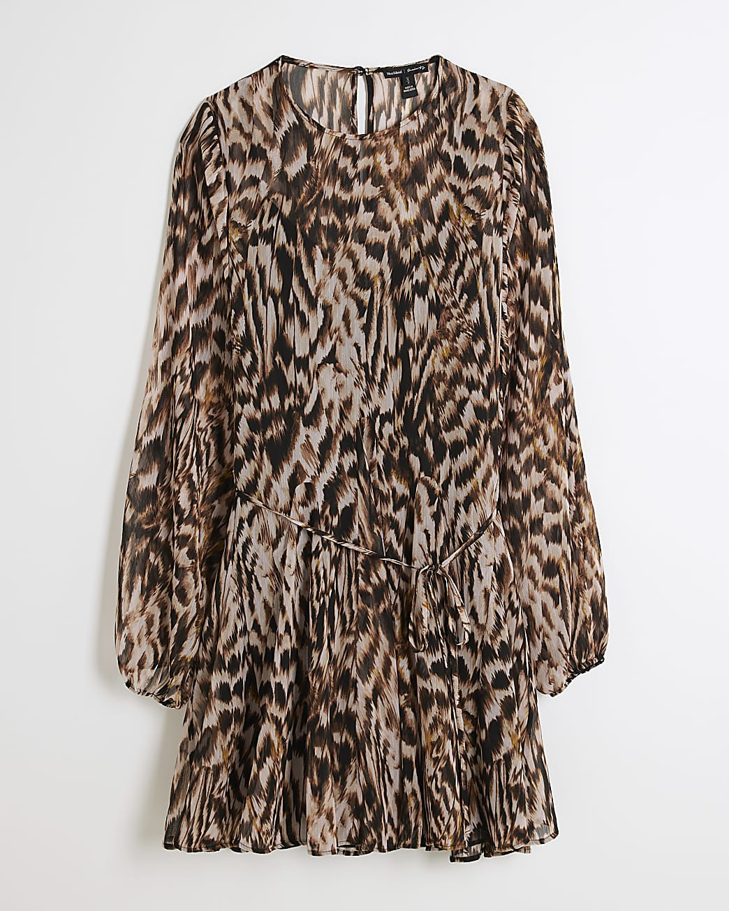 Brown Abstract Print Belted Mini Dress | River Island UK & IE