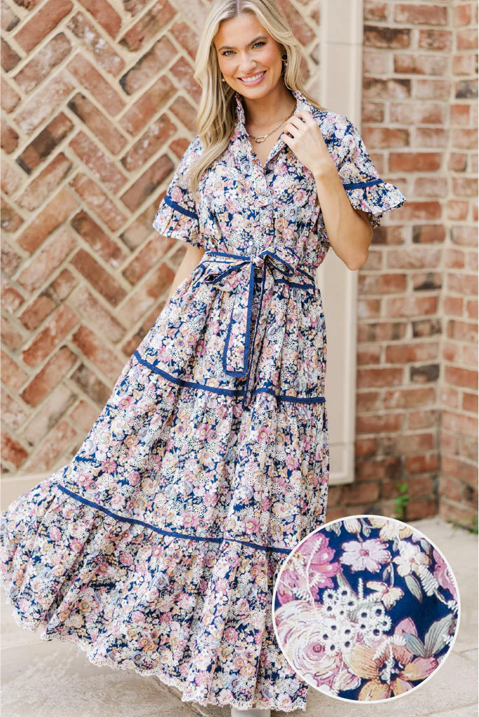 The Victorious Navy Floral Eyelet Maxi Dress | The Mint Julep Boutique