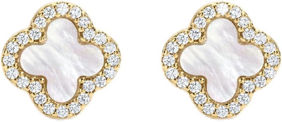 Icon Clover Stud Earrings for Women, White Clover, 14k Gold Plated Minimalist Everyday Earrings, ... | Amazon (US)