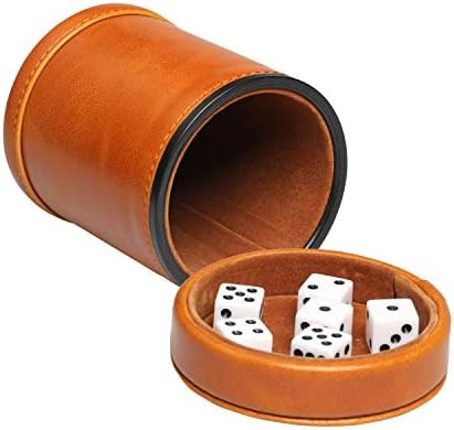 RERIVER Leatherette Dice Cup with Lid Includes 6 Dices, Velvet Interior Quiet in Shaking for Liars D | Amazon (US)