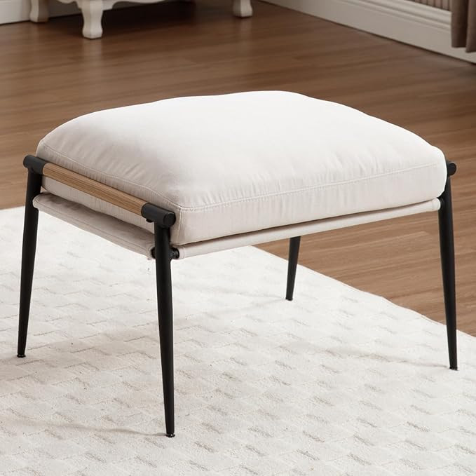 DUOMAY Cute Chenille Single Footrest, Upholstered Footstool with Black Metal Legs Mid Century Mod... | Amazon (US)