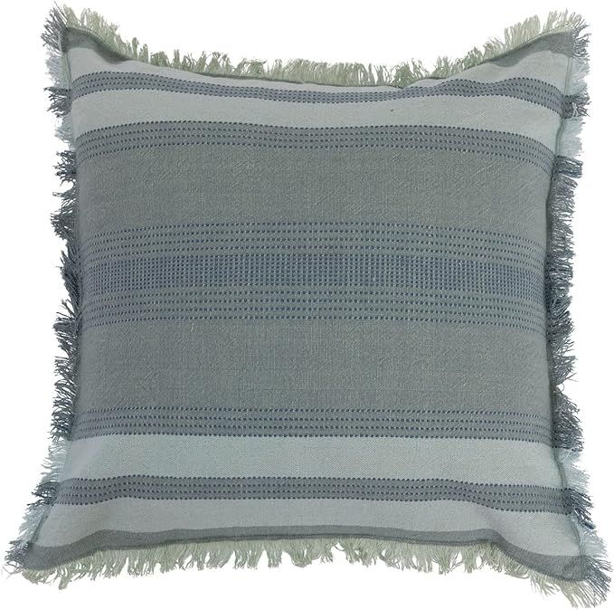 Creative Co-Op Woven Cotton Stripes and Eyelash Fringe Pillow, 18" L x 18" W x 2" H, Multicolor | Amazon (US)