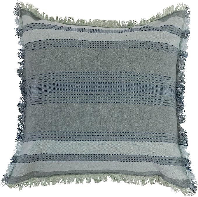 Creative Co-Op Woven Cotton Stripes and Eyelash Fringe Pillow, 18" L x 18" W x 2" H, Multicolor | Amazon (US)
