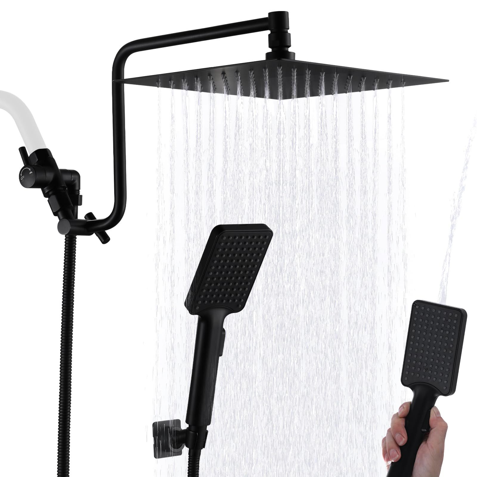 10" Rainfall Shower Head with Handheld Combo, Upgrade 12" Extension Arm Height Adjustable, Stainl... | Amazon (US)