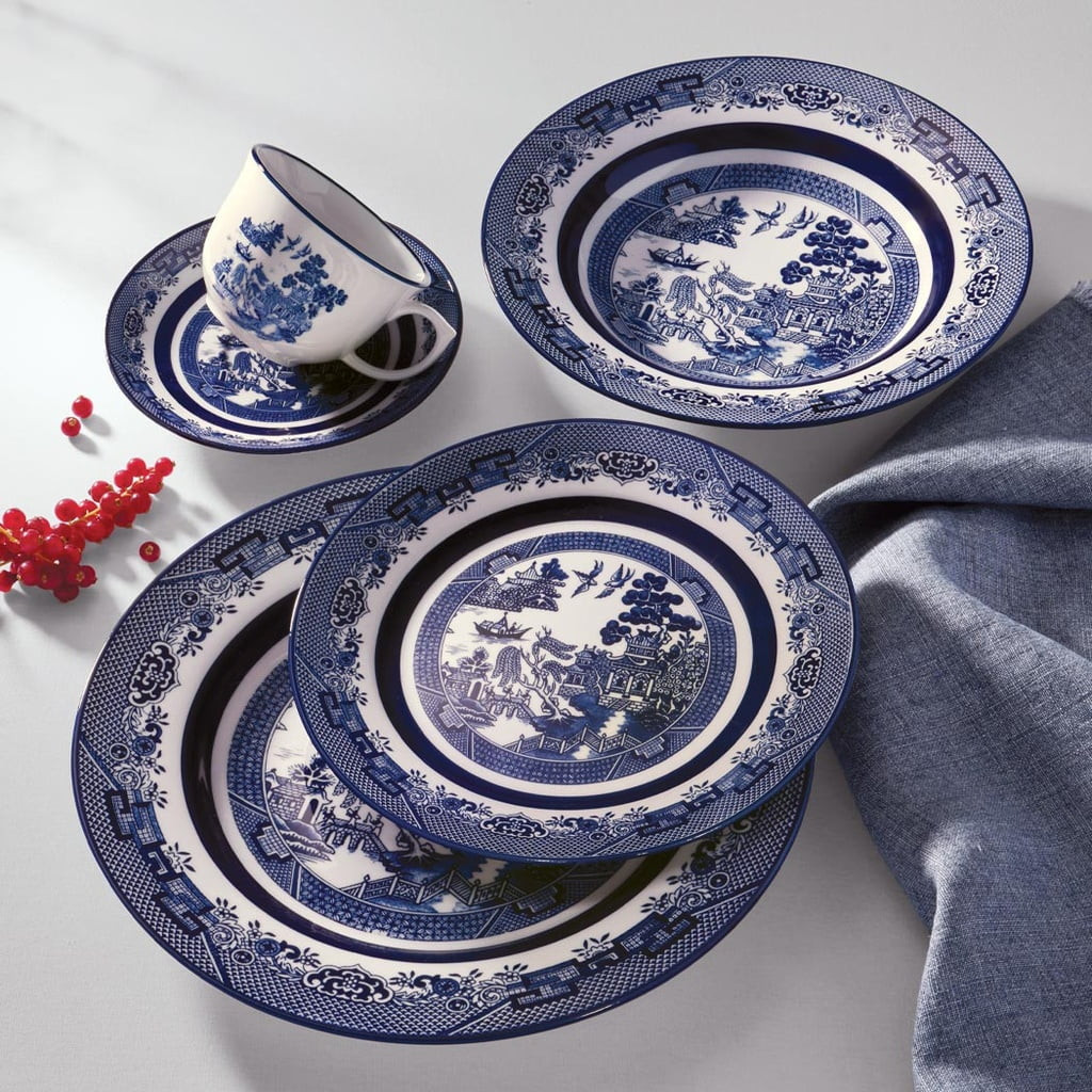 Oxford Flamingo, Blue Willow Porcelain 20 Piece Dinnerware Set, Service for 4 | Walmart (US)