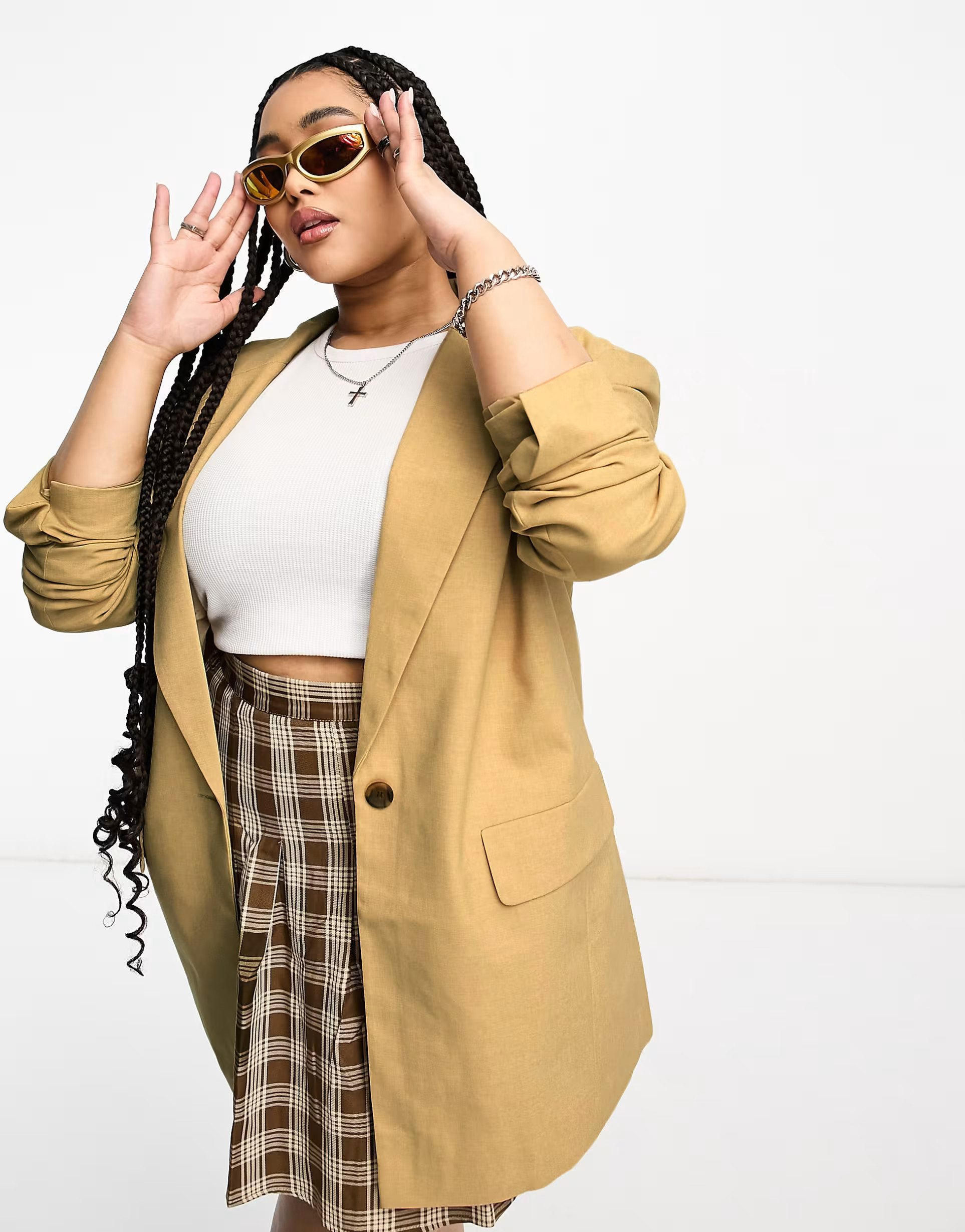 ASOS DESIGN Curve long line perfect blazer in stone | ASOS (Global)