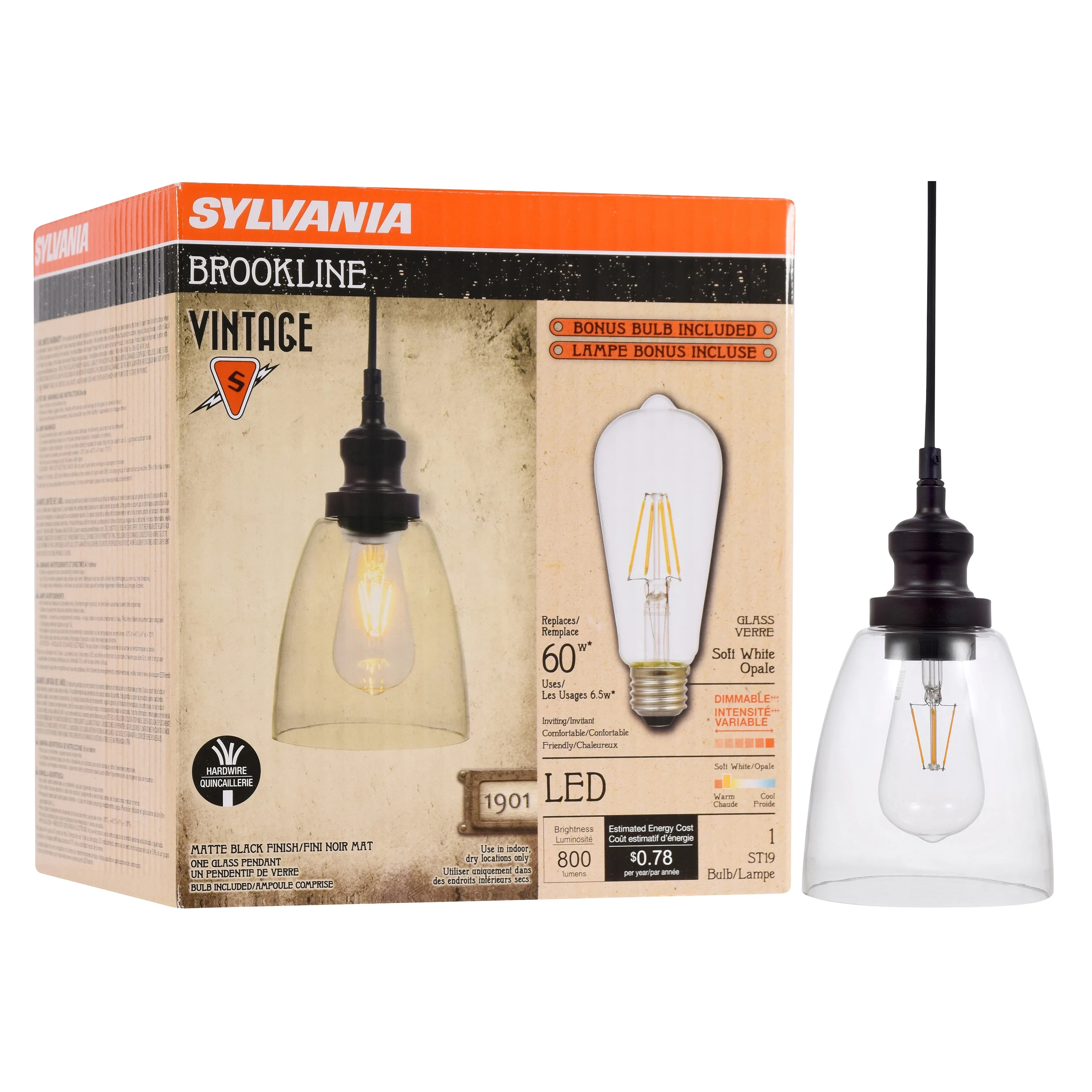 Sylvania Glass Pendant Light Fixture Kit, incl lightbulb | Walmart (US)