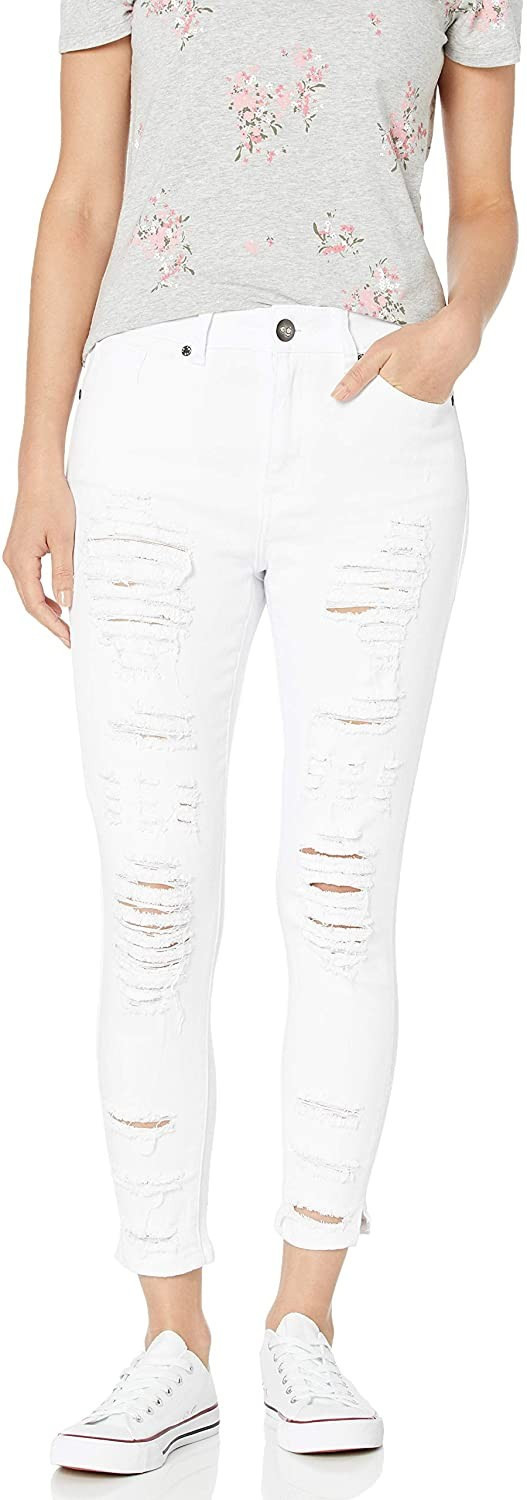 COVER GIRL Women's High Waisted Cute Ripped Fray Distressed Fit Skinny Juniors | Amazon (US)