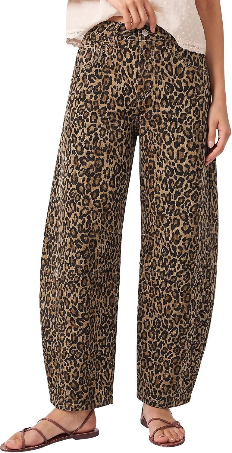 luvamia Barrel Jeans Women High Waisted Baggy Leopard Cheetah Denim Pants | Amazon (US)