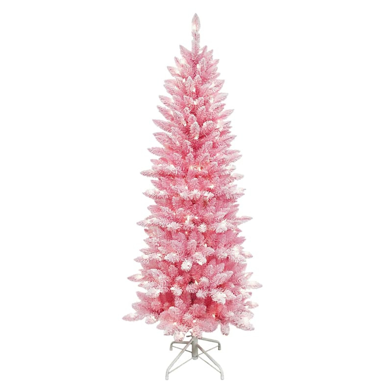 (A16) Pre-Lit Pink Flocked Cotton Candy Fir Christmas Tree, 6' | At Home