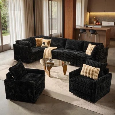 7-piece Plush Corduroy Modular L-shape Sectional Sofa Set With Swivel Chairs, Modern Living Room Furniture Set | Wayfair North America